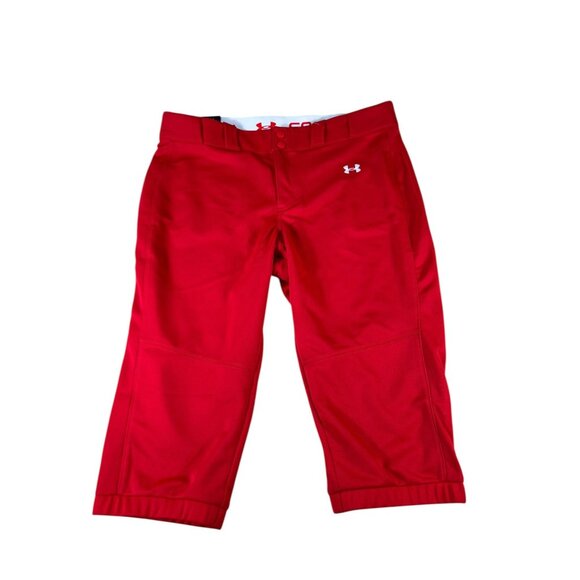 NEW Under Armour Softball Pants Cropped Red Women's Sz XL Stretch High Waist - Picture 1 of 10
